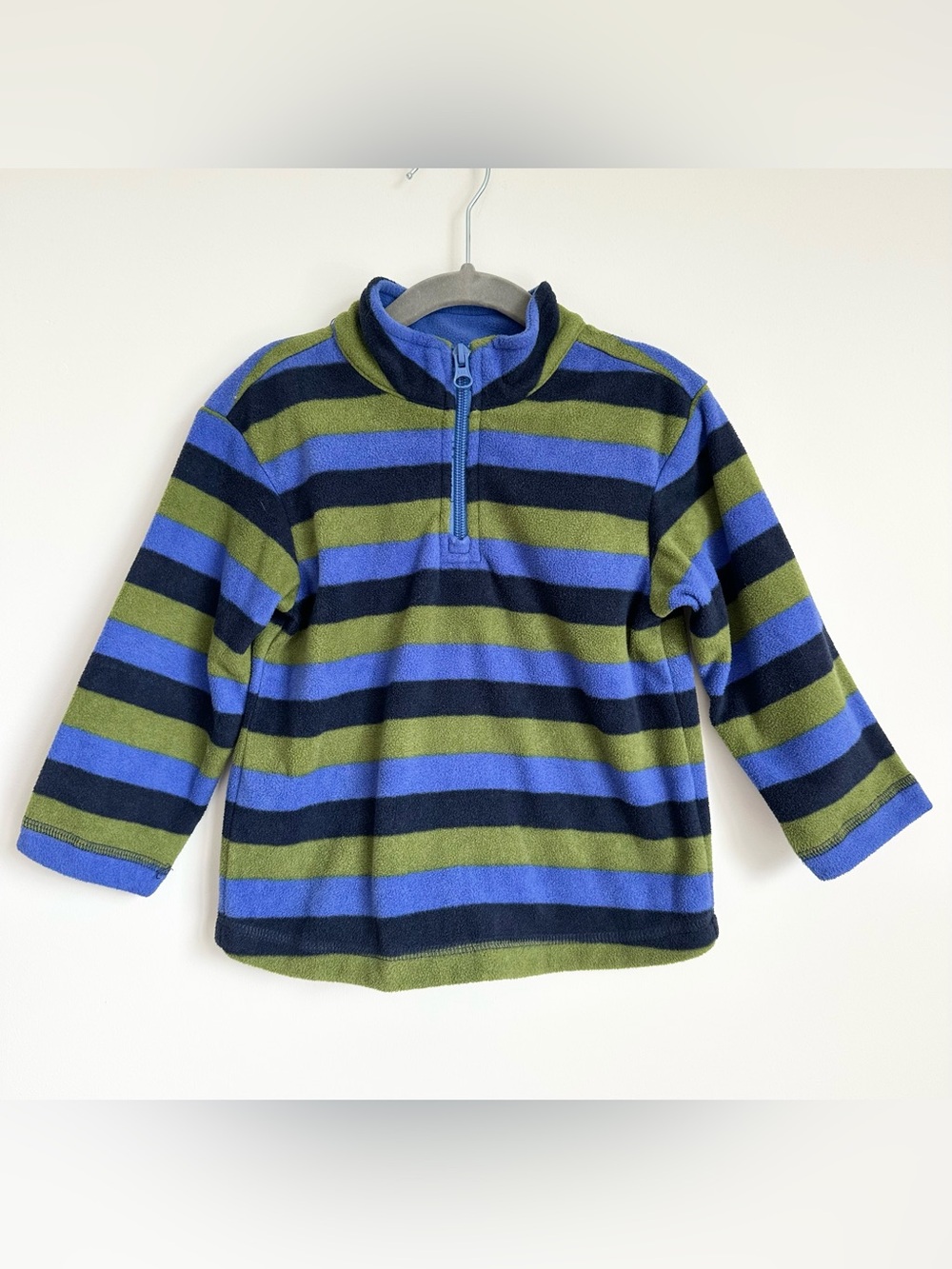 HANNA ANDERSSON Kids Blue Green Struped Half Zip Fleece Pullover Size 3T